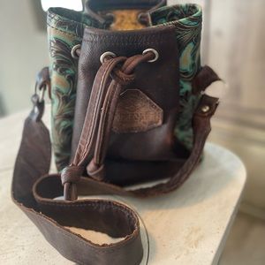 California couture tooled leather bucket bag